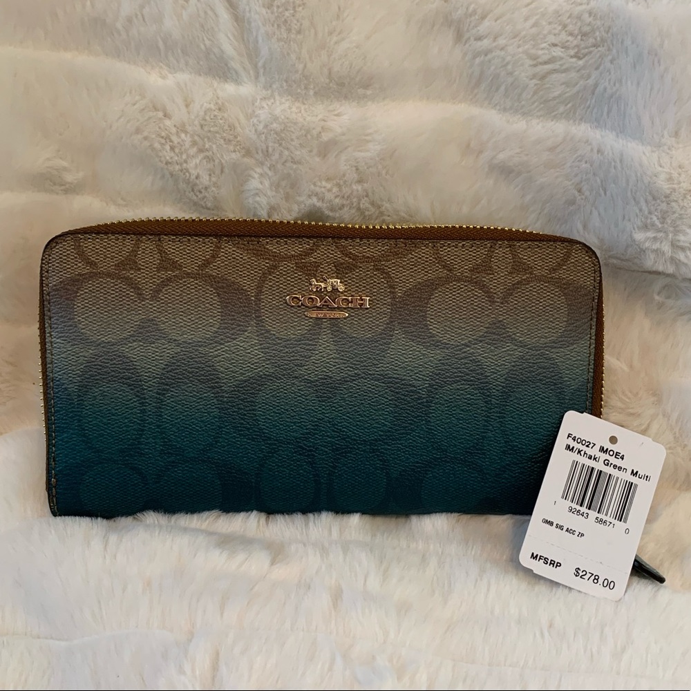 Authentic Coach wallet NWT khaki/teal ombré